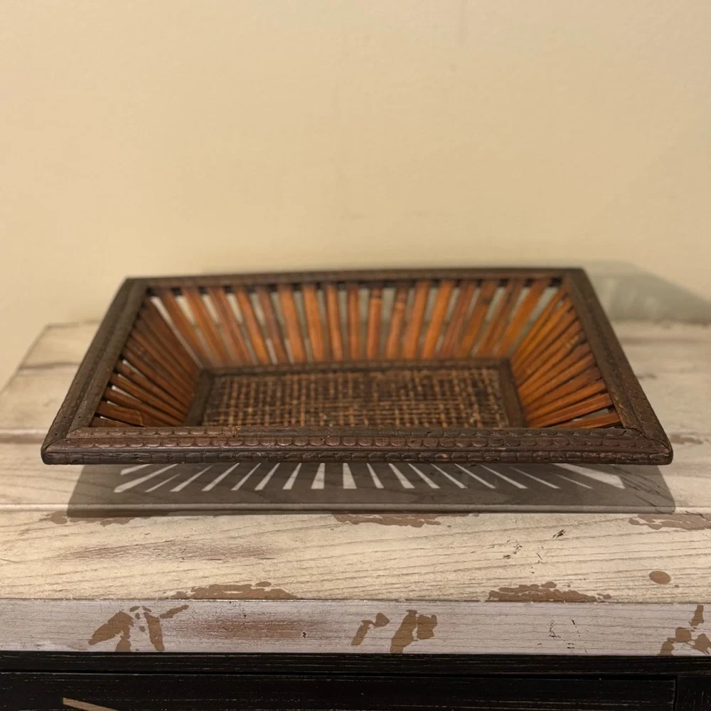 Vintage Slanted Ratan Slat Basket Rectangle